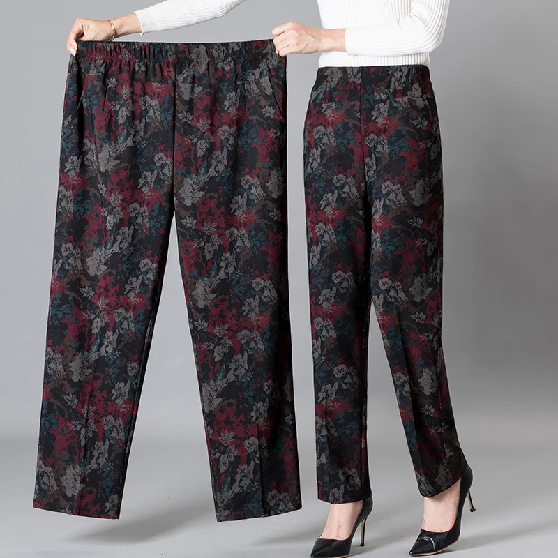 8XL 9XL femmes d'âge moyen pantalon nouvelle impression Elasti taille haute pantalons décontractés printemps et automne pantalon droit surdimensionné grand-mère Pa