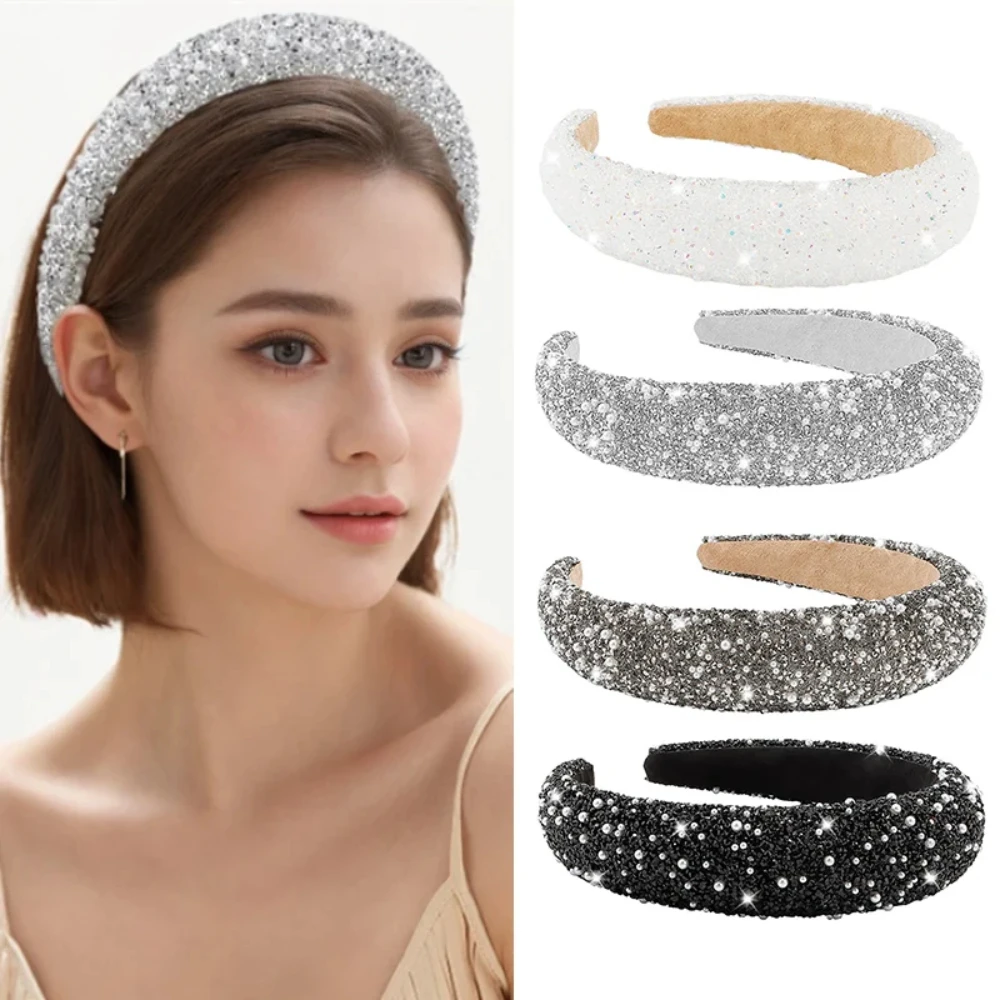 Bandeau de sauna baroque perlé pour femme, cristal scintillant, croix large, accessoires pour cheveux magnifiques, Rotterdam Kly, glamour