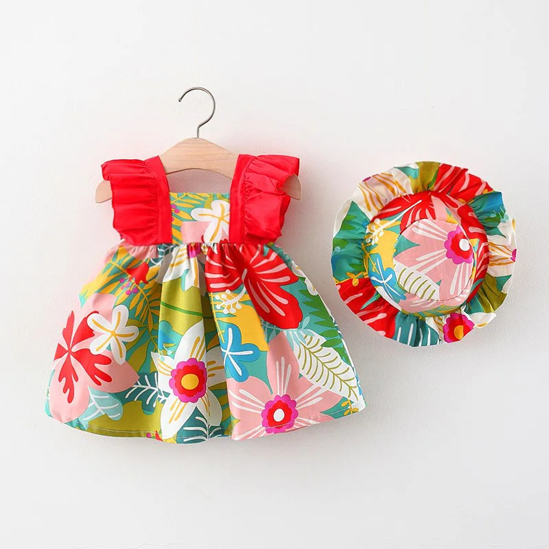 Robe d'été en fibre de dentelle pour filles, en coton fragmenté, tenue de princesse, avec chapeau, convient aux enfants de 0 à 3 ans, nouvelle collection