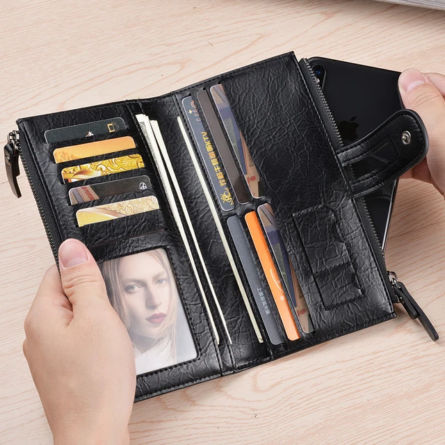 Portefeuille Long en cuir PU pour hommes, portefeuille pliable à Double fermeture éclair, décontracté, multi-cartes, porte-carte de crédit – Image 6