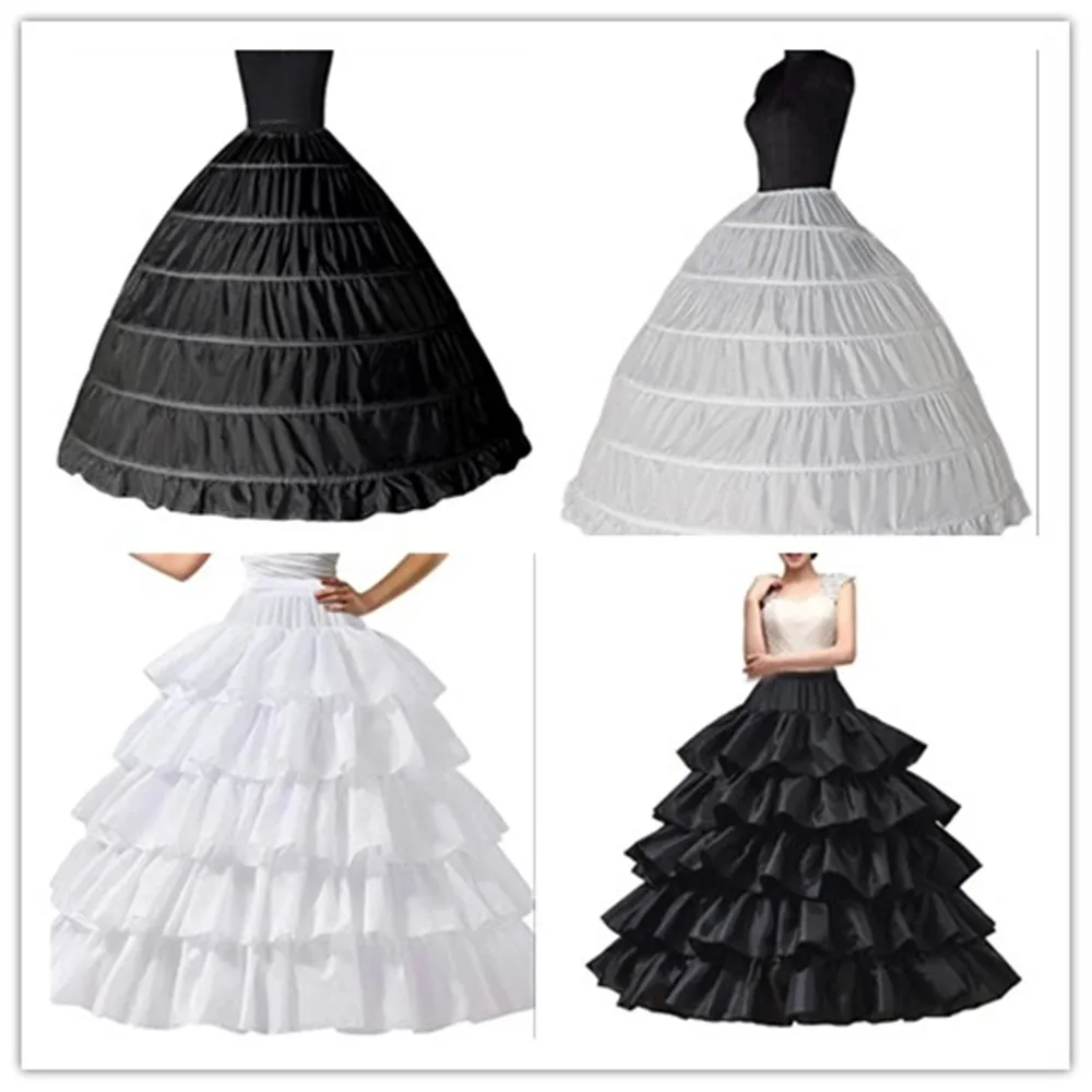Jupon Long Crinoline noir/blanc à 6 cerceaux, robe de bal, sous-jupe, demi-tranches, accessoires de mariage