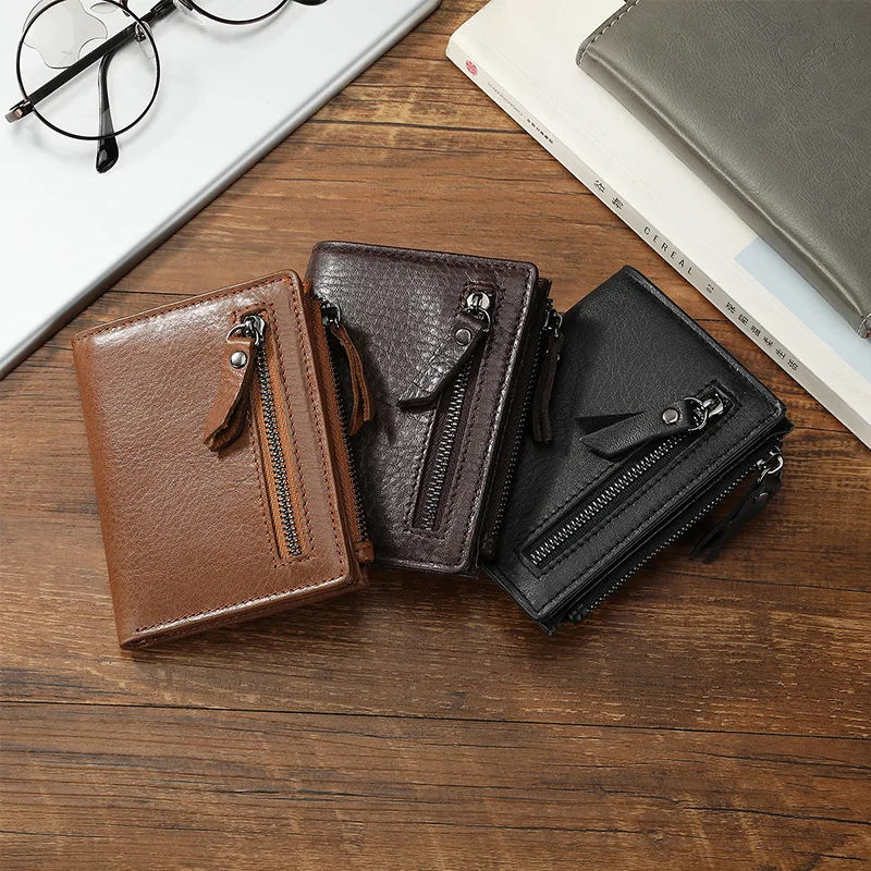 Portefeuille de poche vintage pour homme, cuir de vache véritable, porte-cartes court, sac à main pour homme, RFID 100%, nouvelle marque