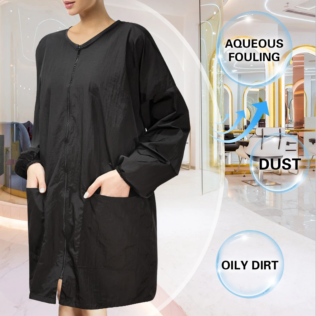 Capes de coupe de cheveux imperméables, robe de coupe de coiffeur avec manches, tissu de coiffure antistatique, uniforme de Salon de beauté