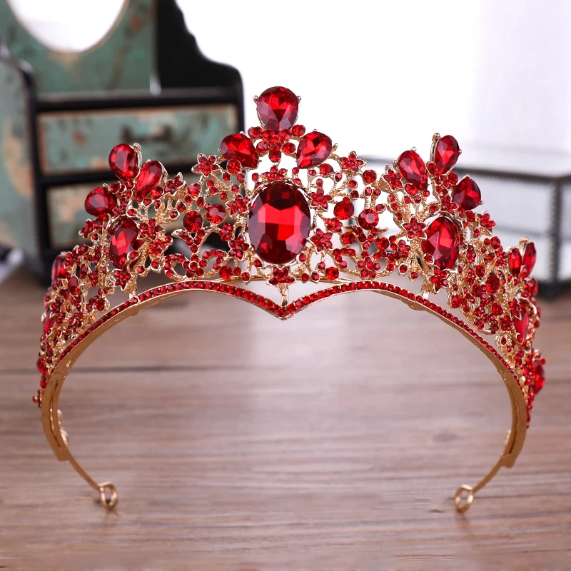 Diadèmes et couronnes en cristal rouge pour femmes, bijoux de cheveux, or, patients, reine, princesse, diadème, mariage, ornements, mode, cadeaux