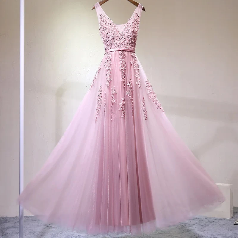 Robe De soirée élégante en Tulle, avec des Appliques De perles, col en V, robe De demoiselle d'honneur, cadeau d'anniversaire, en Stock