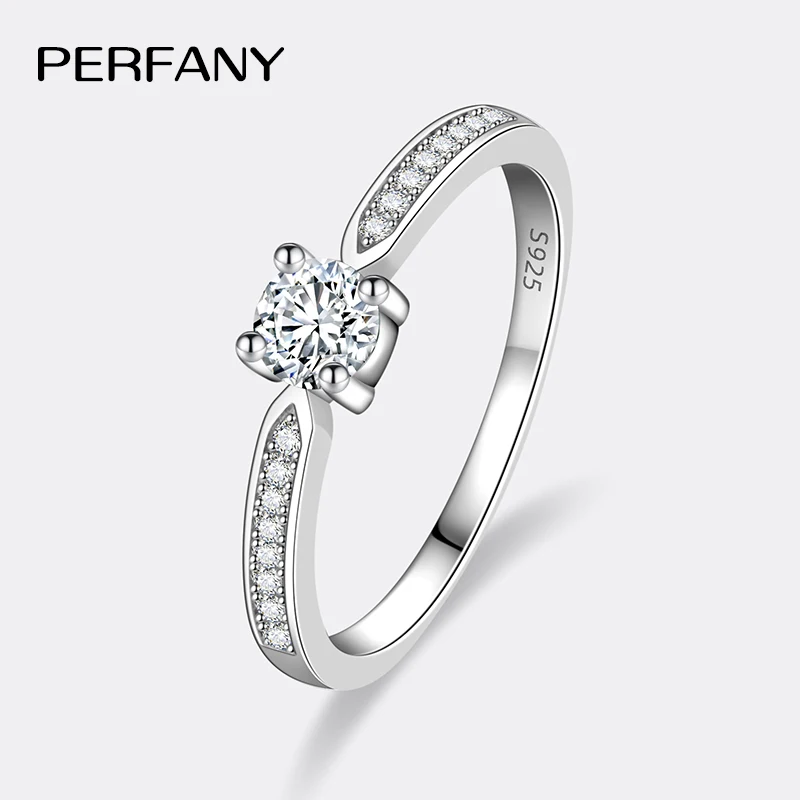 PERFANY – bague Moissanite 0.3CT pour femmes, argent pur S925, diamant de laboratoire à quatre griffes, bijoux de mariage compacts et exquis