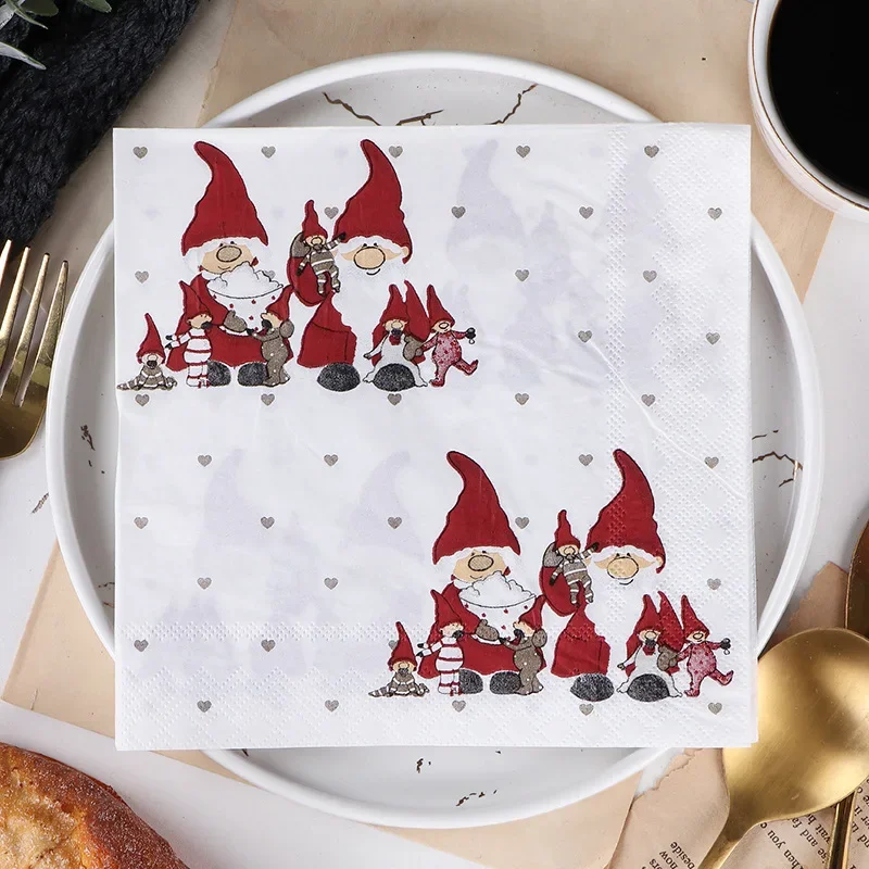 Serviette imprimée bonhomme de neige de Noël, décoration de fête de cuisson au restaurant, napperons en papier, promotion en gros, 33cm, 2 plis, 20 pièces par paquet