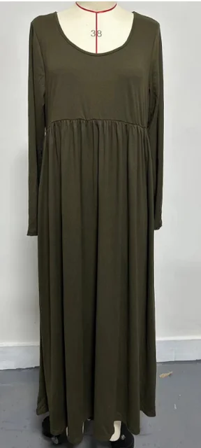 AliExpress – robe grande taille pour l'automne et l'hiver, mode décontractée, couleur unie, col rond, manches longues, 2024 – Image 6