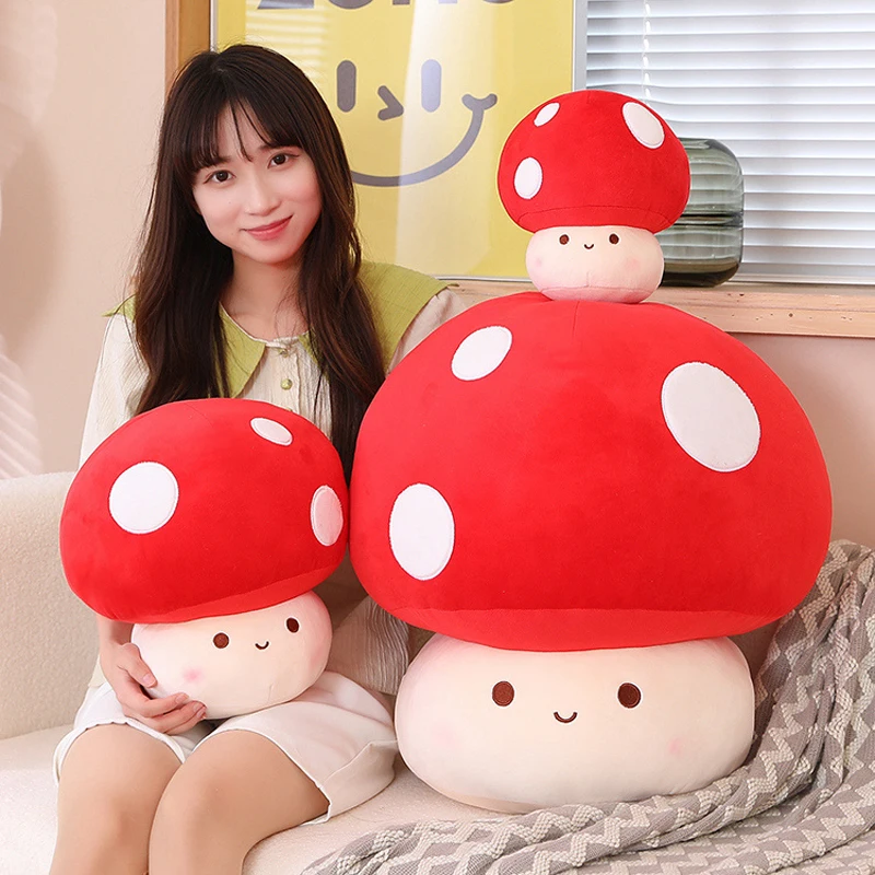 Poupées en peluche champignon Kawaii 23CM, oreiller plante de Simulation, jolis jouets pour la décoration de la maison, coussin de couchage, poupées douces en peluche