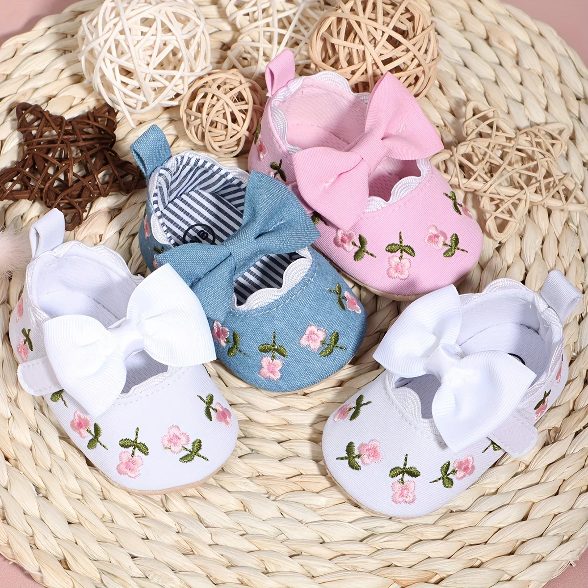 Chaussures de berceau pour nouveau-né fille de 0 à 18 mois, avec nœud papillon, doux, pour les premiers pas