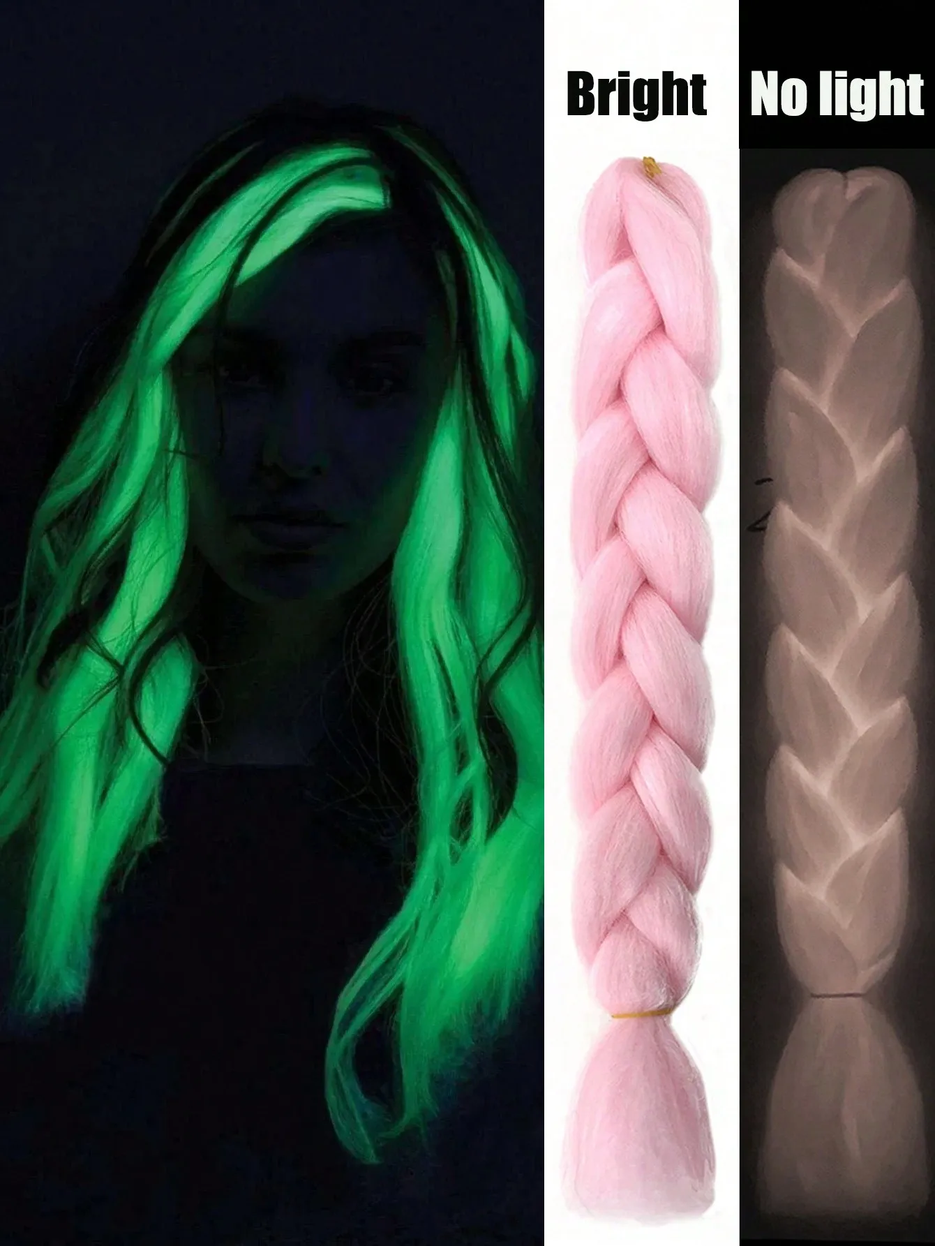 1pcs Synthetic Luminous Jumbo Braids Hair Neon Glowing Fluorescent Three-strand Braiding Hair Extensions Shining Hair for Women