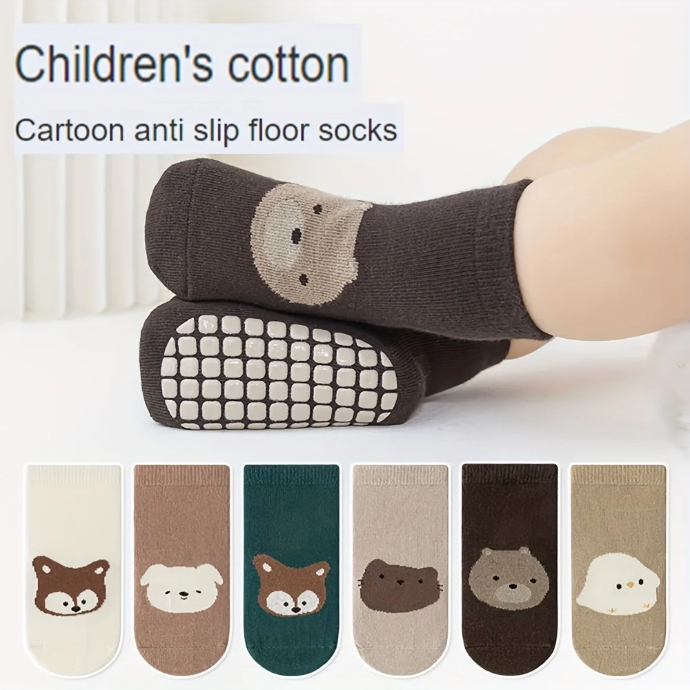 Six paires de chaussettes de Trampoline pour bébé, grande surface, colle à points, chaussettes de sol antidérapantes pour bébés et petits enfants, grand Strai de dessin animé, automne et hiver