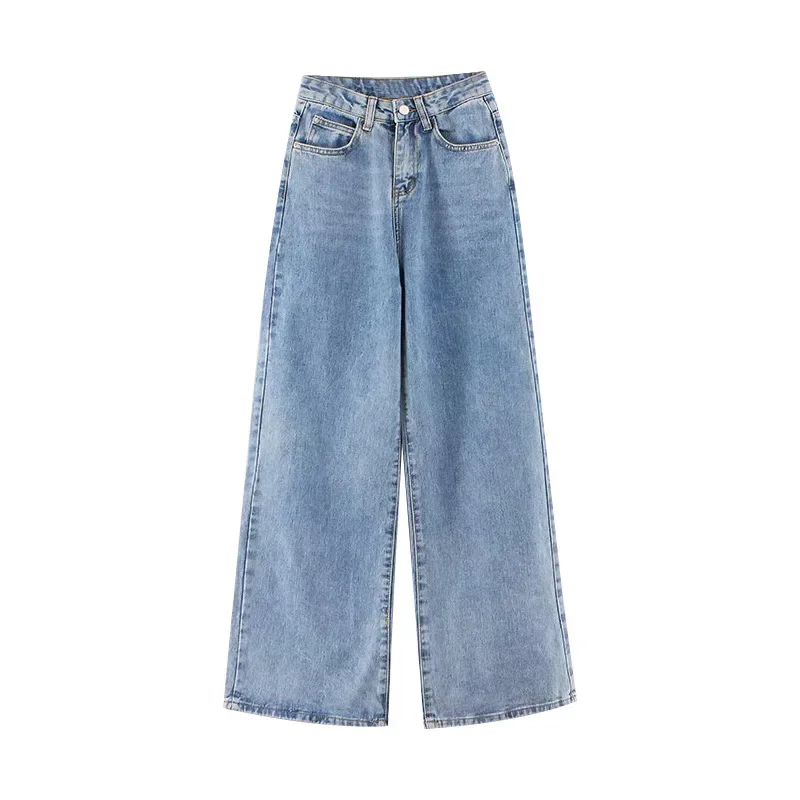 Jean taille haute grande taille pour femmes, ample, pour petite personne, entrejambe droit, pantalon amincissant polyvalent, matière en coton