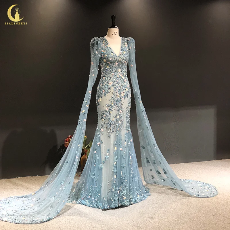 Robe Sirène Personnalisée en Dentelle à Manches sulfet Col en V, Tenue de Soirée Éducative, 2288