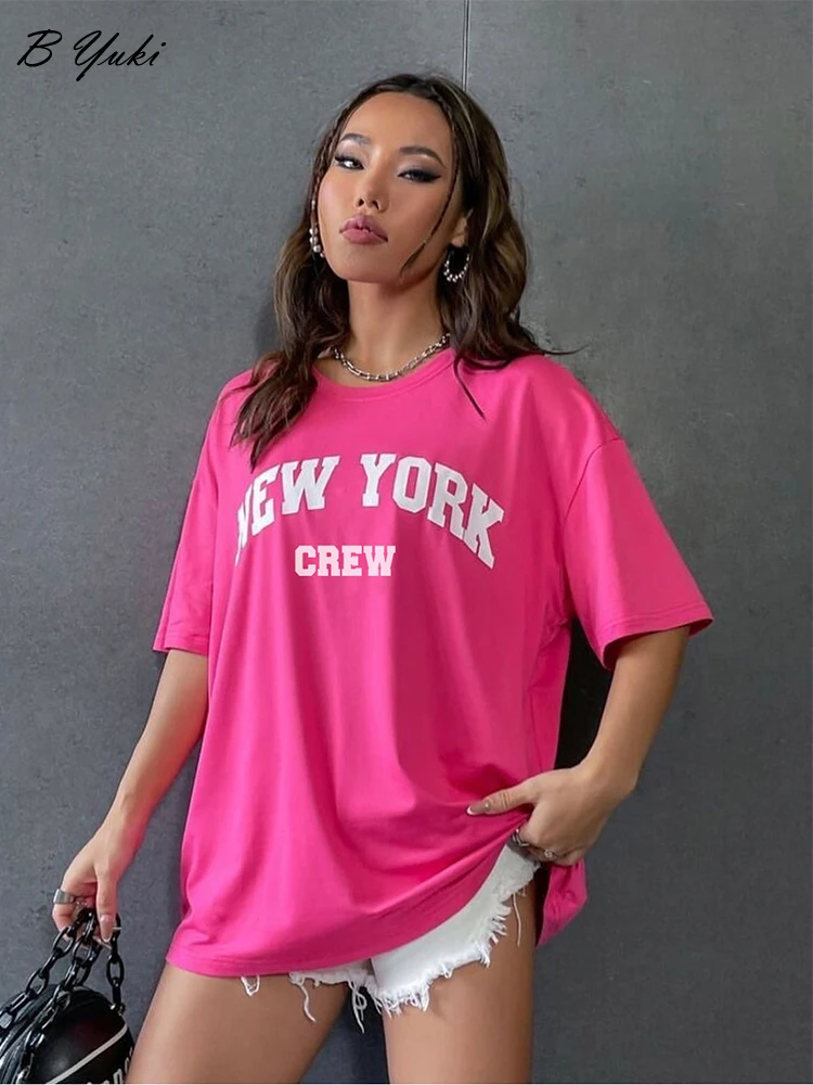 Blessyuki-T-shirt manches courtes col rond femme, estival et décontracté, en coton, grande taille, avec lettres imprimées, 2023