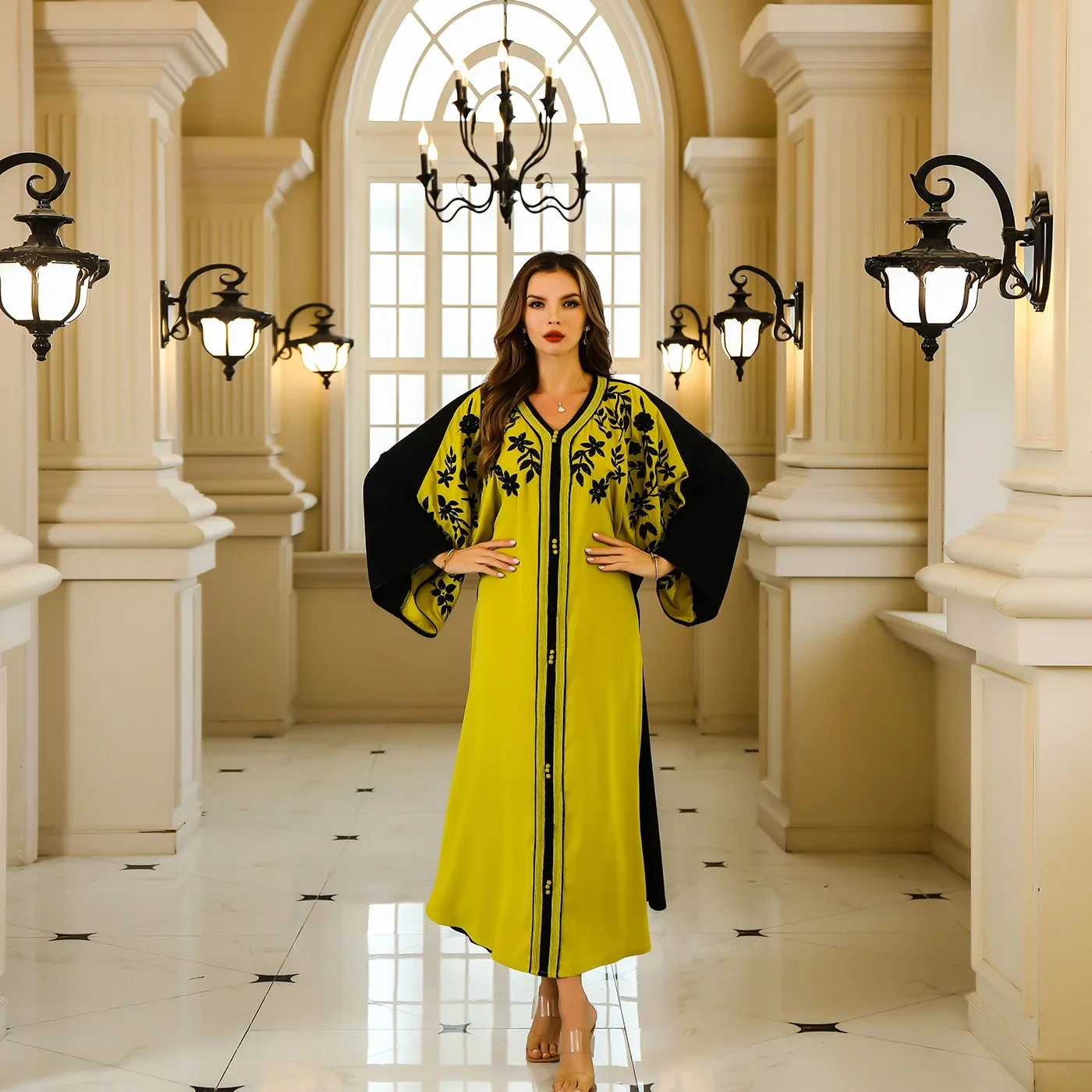 Abaya Kaftan brodé pour femmes, vêtements de dubaï, turquie, grande taille, robes longues musulmanes arabes, vente en gros de chine