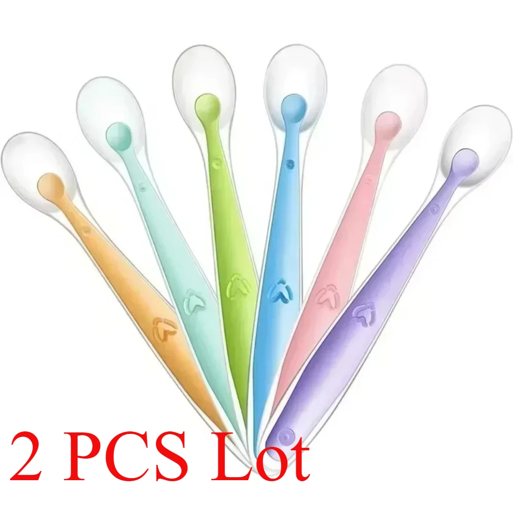 Cuillère en Silicone pour bébé, cuillères d'alimentation pour nourrissons, pour enfants, cuillères d'alimentation de sécurité douces, sans BPA, ustensiles pour bébé, couverts, 2/1 pièces