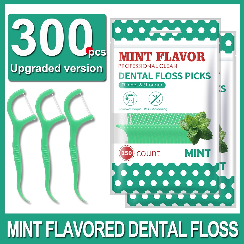300 pièces de bâtonnets de fil dentaire pour adultes à la menthe-ensemble de fil dentaire Ultra-fin-fil de cure-dents Portable boîte de fil dentaire