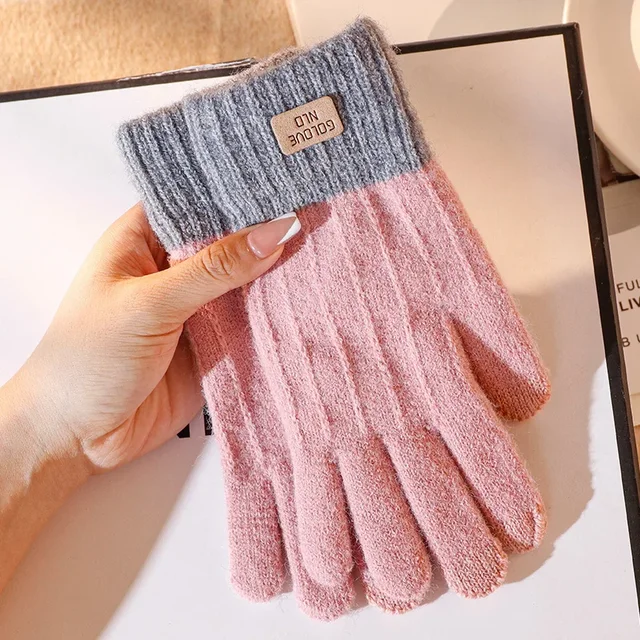 Gants chauds pour écran pour femmes et hommes, mitaines en tricot extensible, en laine, doigt complet, gants au Crochet – Image 6