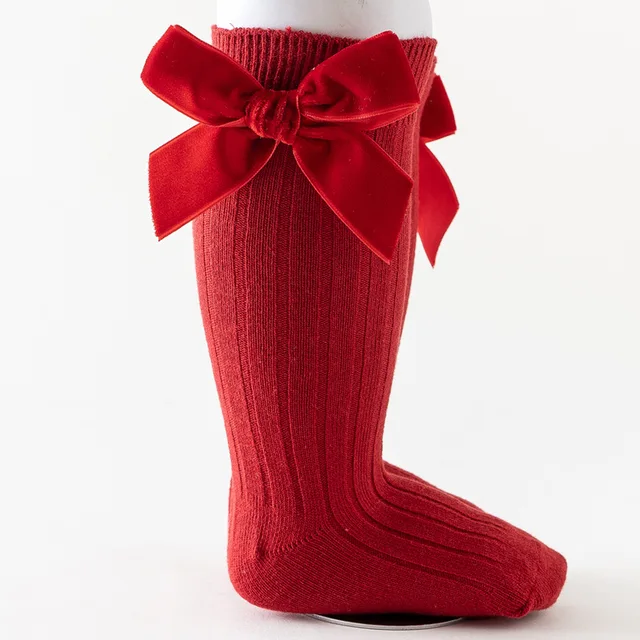 Chaussettes de noël pour bébés filles, automne hiver, tout-petits, grand nœud, hauteur des genoux, longues, en coton doux, rouge, pour nouveau-nés de 0 à 5 ans – Image 6