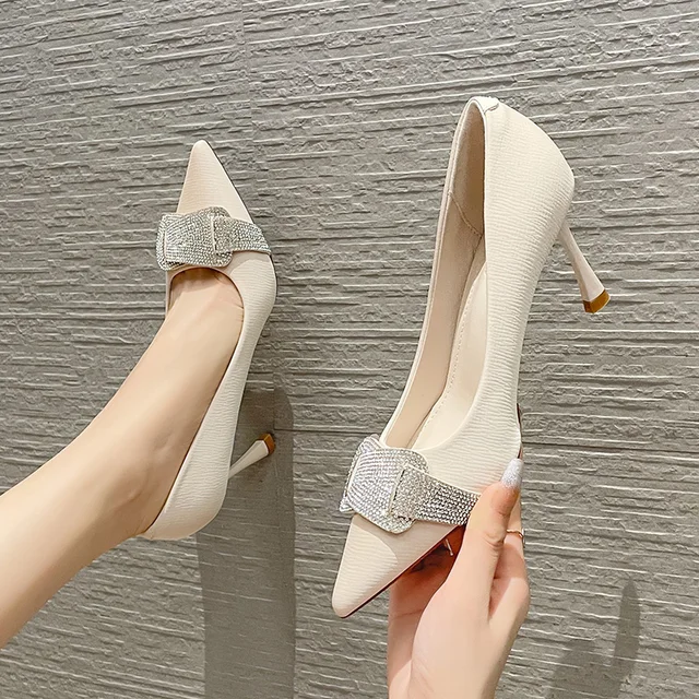 Chaussures à Talons Hauts Fins et Pointus pour Femme, Chaussures à la Mode avec Strass de Kirchin, Couleurs Unies, Tendance et Décontractées, Design Sensible – Image 2