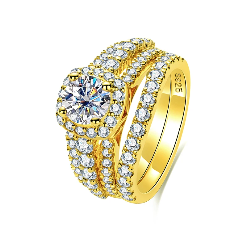 925 Sterling Silver 1 Carat All Moissanite 14K Gold Color Ring Set For Women Engagement Ring