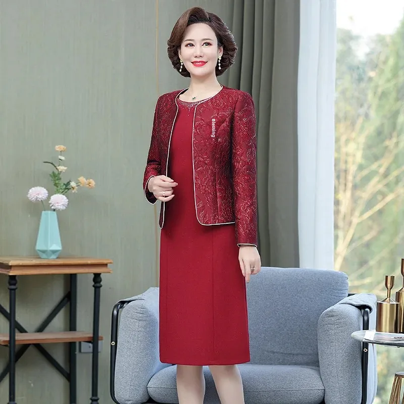 Robe de mariée élégante, ensemble de 2 pièces pour femmes d'âge moyen, à la mode, amincissante, saison de printemps, Style traditionnel chinois, cadeau pour adultes