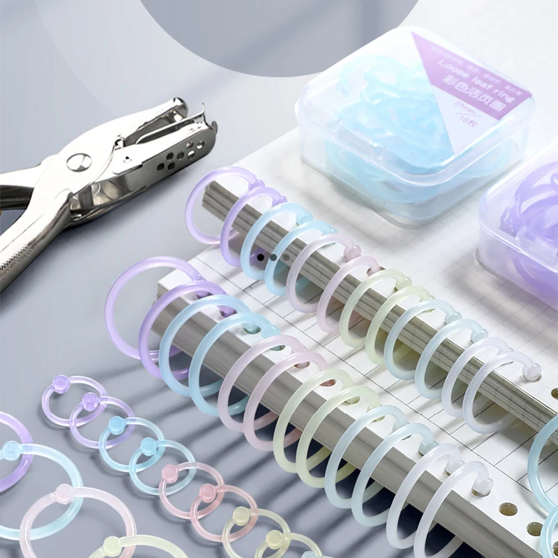 Anneaux de reliure en plastique Transparent coloré de 15mm/20mm/25mm avec perforateur pour papier à feuilles mobiles et fournitures de bureau de Documents