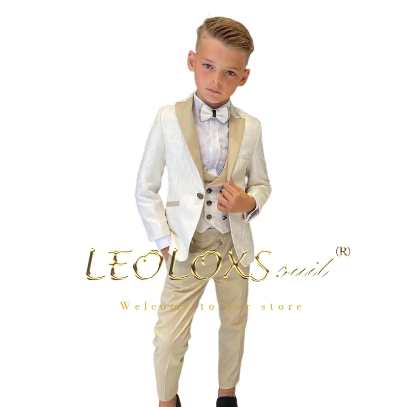 Smoking de mariage en jacquard floral pour garçons, glaçage à double boutonnage, blazer et fjChildren, ensemble trempé personnalisé, 3 pièces