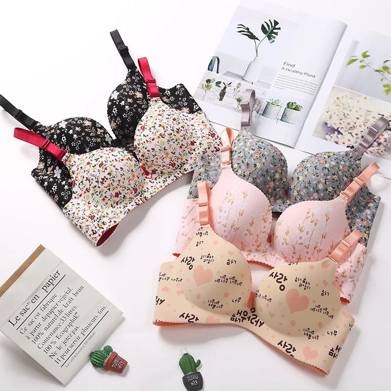 Soutien-gorge sans couture à imprimé floral pour femmes, lingerie sexy, soutiens-gorge push-up, sous-vêtements une pièce
