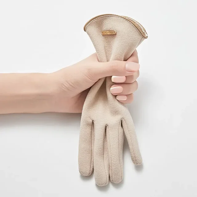 Gants à écran tactile en cachemire fin pour femme, mitaines chaudes, tissu daim, coupe-vent élégant, monochromatique, cyclisme, conduite, mode, automne, hiver – Image 5