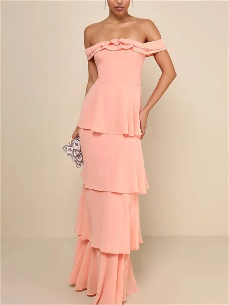 Robe Maxi Superposée Sans Bretelles Pêche pour Femme, Aqua Wave Temperament, Soirée de Demoiselle d'Honneur initiée par la Carte, Peu importe, 2024