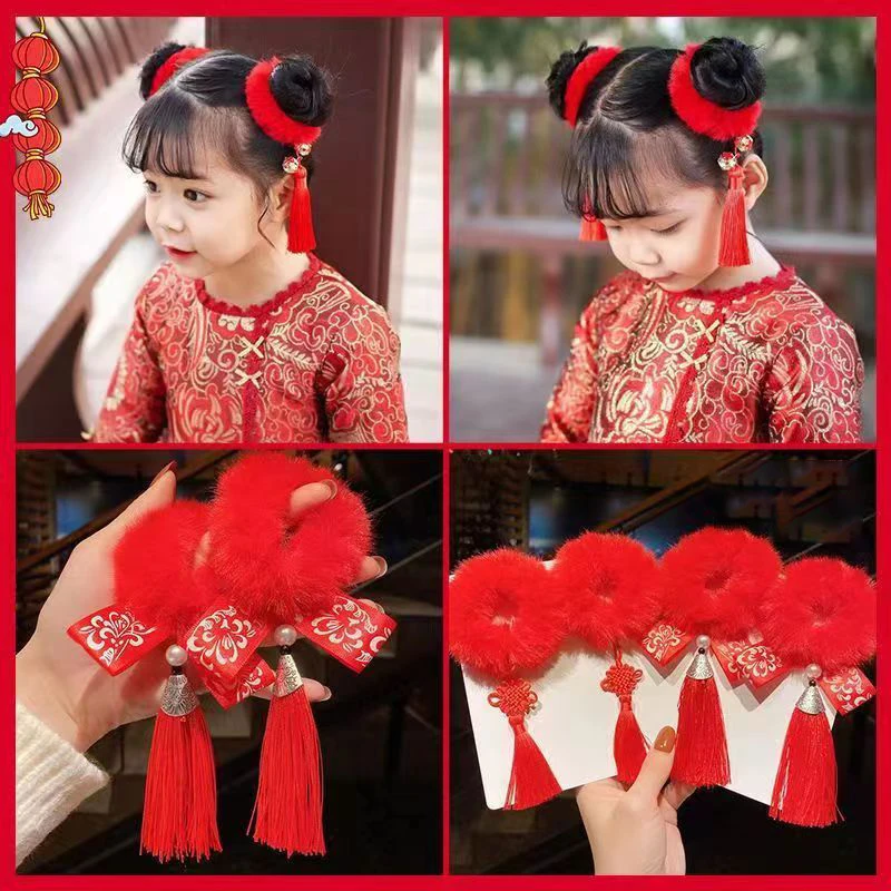 1 paire de bandes de cheveux flexibles et chics de Style chinois pour enfants, attaches de cheveux douces extensibles pour le nouvel an