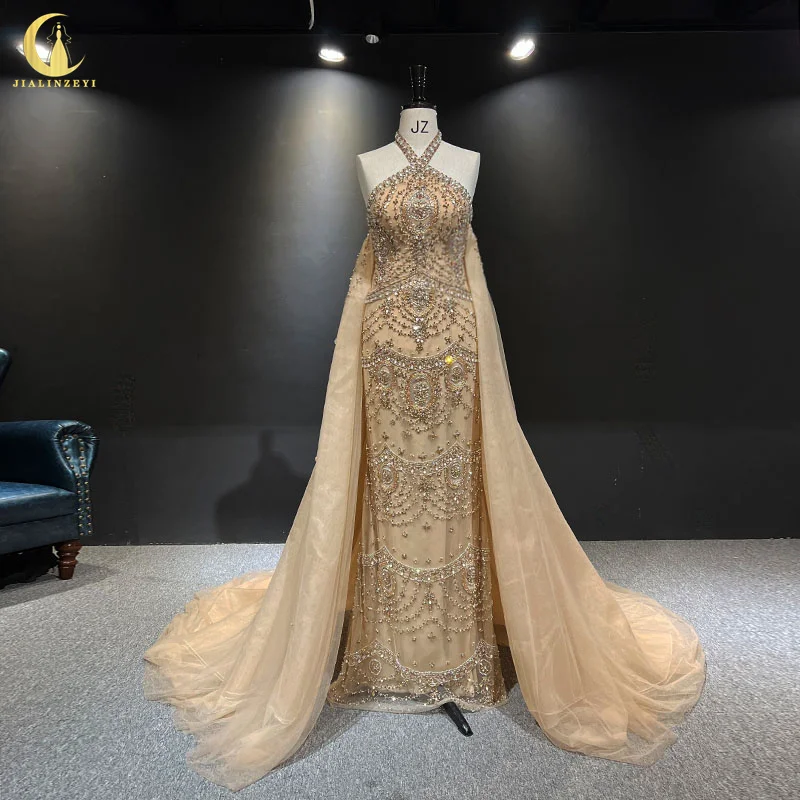 Robes de soirée de sirène en cristal brun à col roulé, robes de gala éducatives, Real Picture Zuhair Murad, 3006