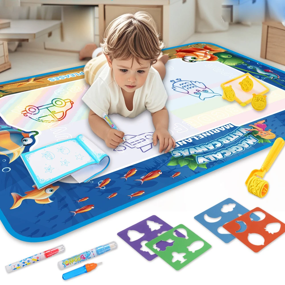 Tapis de dessin à l'eau magique 100x80CM avec stylos magiques réutilisables, jouet de planche à dessin pour enfants, peinture Doodle Montessori 39x31 pouces