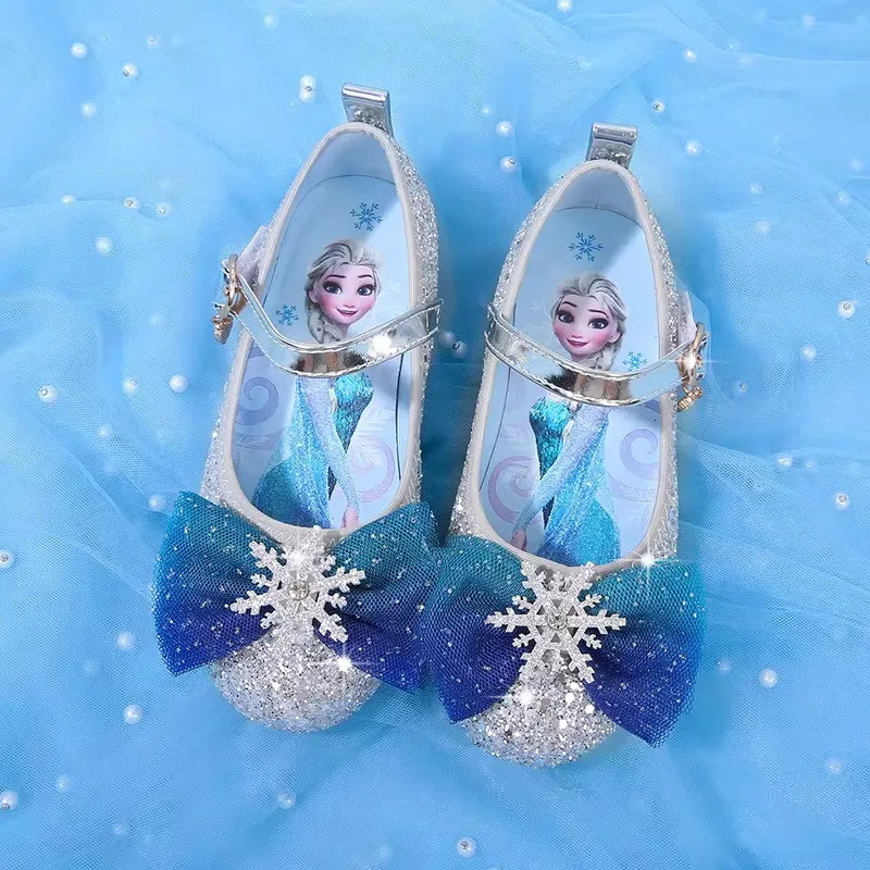 Chaussures princesse Elsa Disney pour filles, chaussures de Performance à paillettes fantaisie la reine des neiges, chaussures de Performance à semelle souple en cristal, taille