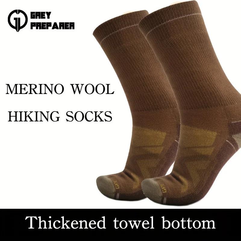Grey Shell Outdoor Thickeneded Merino Wool Socks Warm Hiking Merino Ski Quick Drying Mid-Length Socks