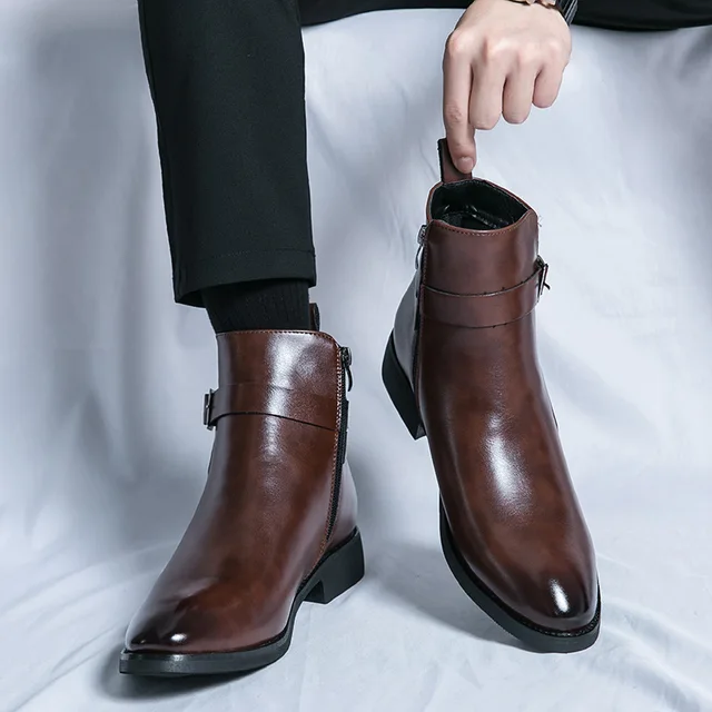 Bottes en cuir non ald pour hommes, chaussures de grande taille, chaussures de confort pour hommes, chaussures d'automne, nouvelles zones – Image 2