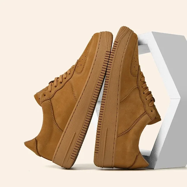 Marron hommes baskets femmes chaussures confortable en cuir véritable blanc respirant semelle épaisse porter tendance chaussures décontractées Zapatillas Hombre – Image 6
