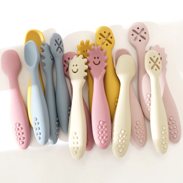 Ensemble d'ustensiles de cuillères d'apprentissage pour bébé, 3 pièces, mignon, cuillère d'alimentation pour nouveau-né, couverts de sevrage, vaisselle pour enfants