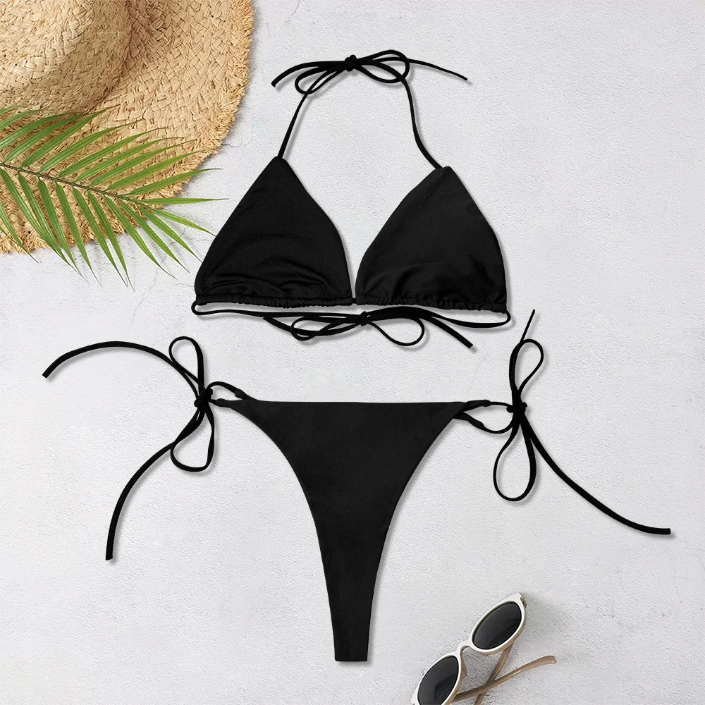 Maillot de bain à lacets dos nu pour femme, maillot de bain dos nu, vêtements de plage dans, monochromatique, trois points, sexy, nouveau, 2025