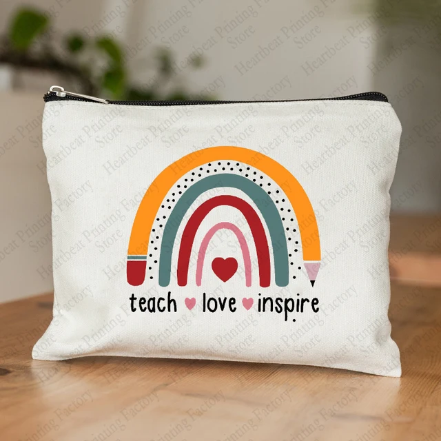 Sac à cosmétiques motif Teach Love Inspire, trousses de toilette arc-en-ciel, sac de rangement portable pour poudres de lavage, sac de rangement de voyage – Image 3