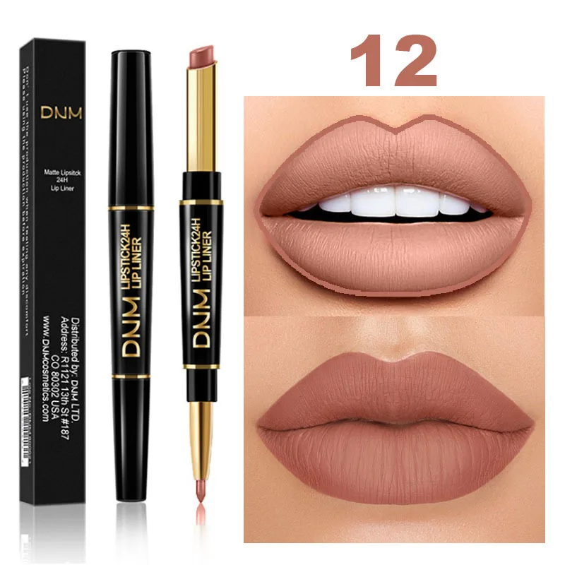 Rouge à lèvres mat à Double extrémité, longue durée, résistant à l'eau, marque de maquillage, cosmétiques, rouge foncé, crayon de beauté