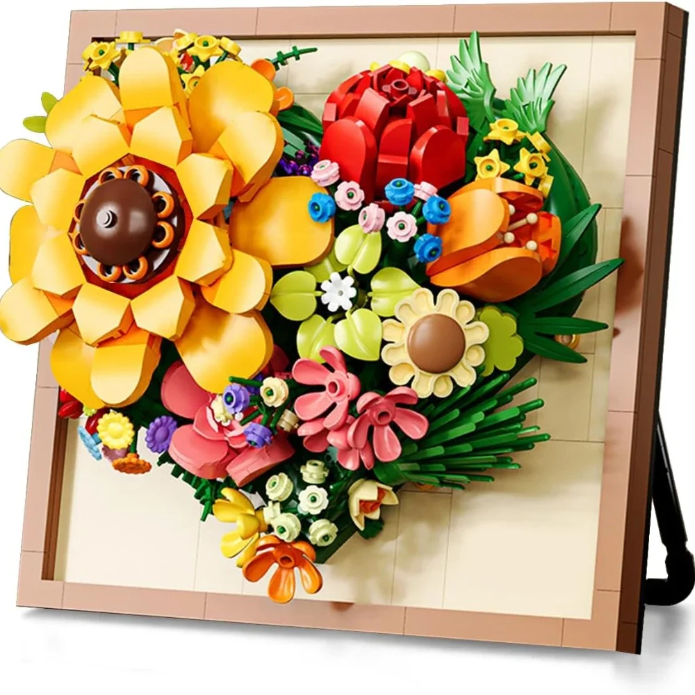 Ensemble de blocs de construction de tournesol, Bouquets de fleurs artificielles d'arts créatifs, cadre de fleurs 3D, Art mural pour la décoration de la maison et de la chambre à coucher