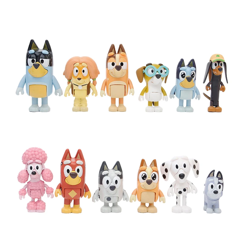 Bluey-Ensemble de jouets modèle Bingo pour enfants, mini ornements mobiles JoendocButter, dessin animé en PVC, vacances, cadeaux de Noël, 8 pièces, 12 pièces