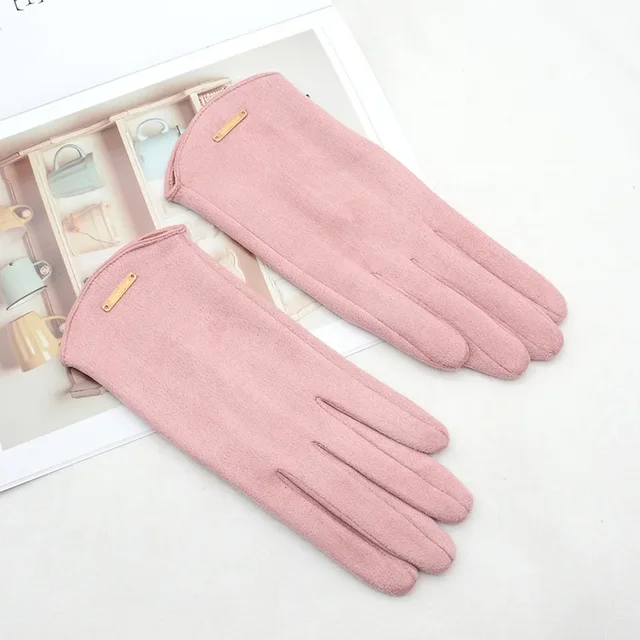 Gants à écran tactile en cachemire fin pour femme, mitaines chaudes, tissu daim, coupe-vent élégant, monochromatique, cyclisme, conduite, mode, automne, hiver – Image 3