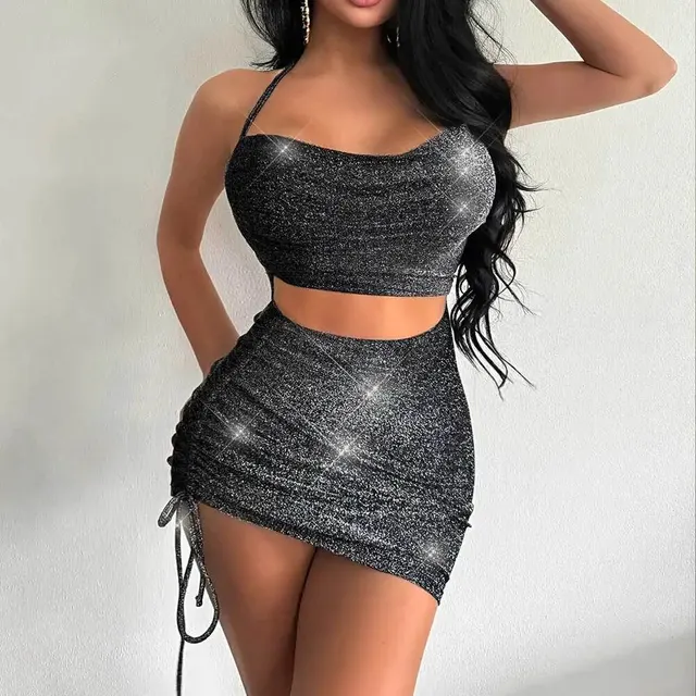 Robe printemps/été couleur unie, coupe cintrée, dos ouvert, sangle enveloppée sur les hanches, jupe courte plissée avec cordon de serrage pour femmes