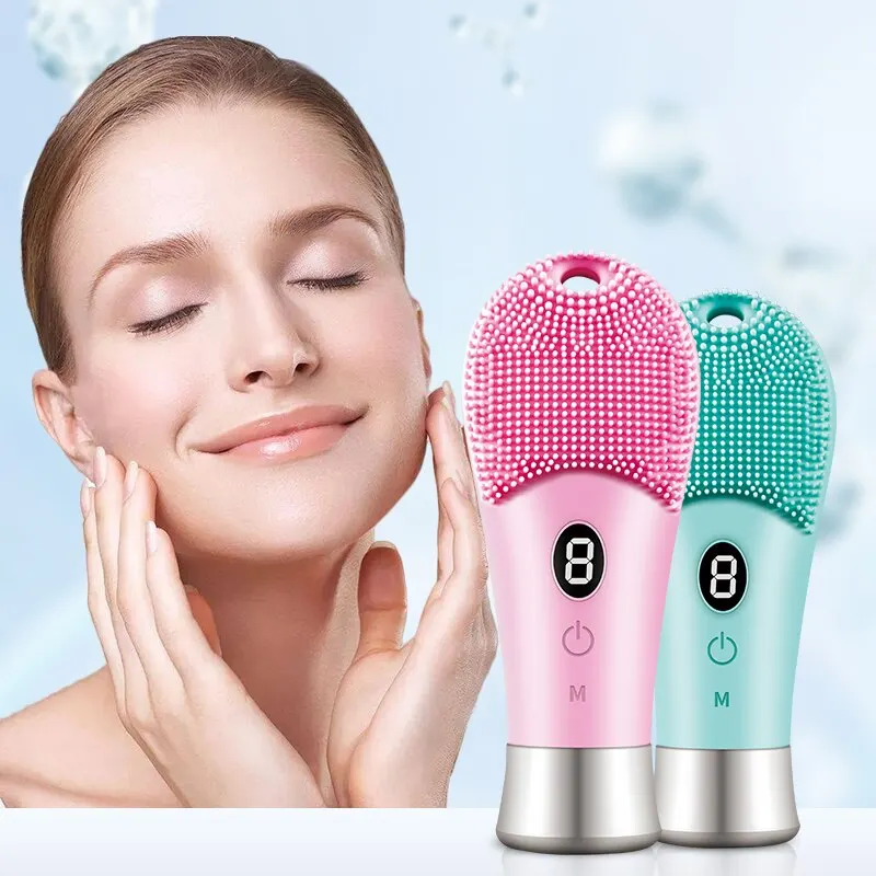 Épurateur électrique Ultra sonique pour la peau, 9 vitesses, nettoyeur de brosse pour le visage, rotation, Vibration à haute fréquence, rechargeable en silicone
