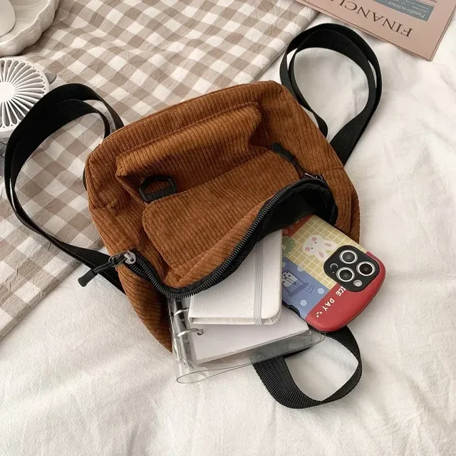 Mini sac à dos Ins Super chaud et mignon OL, petit sac de maquillage avec Texture velours rayé, sac à dos polyvalent pour étudiant – Image 5