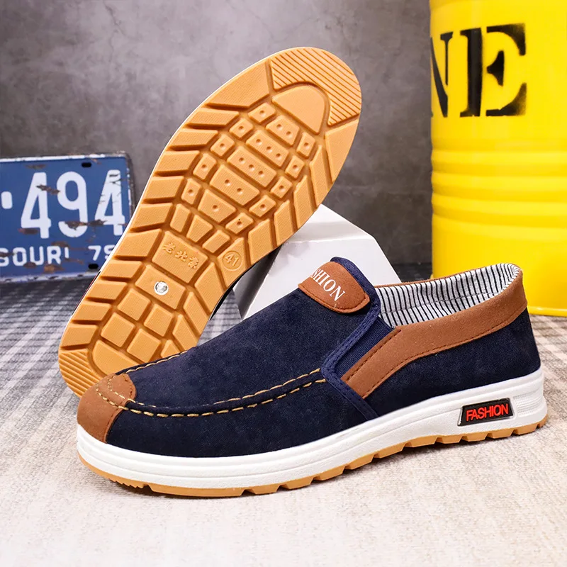 Men's canvas shoes, men's shoes, one foot lazy shoes, cowhide sole, anti slip and wear-resistant casual shoes for men